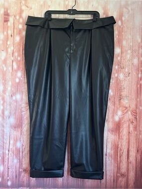 Who What Wear Black Cuffed Foldover Faux Leather Ankle Pants Size 20W NWT